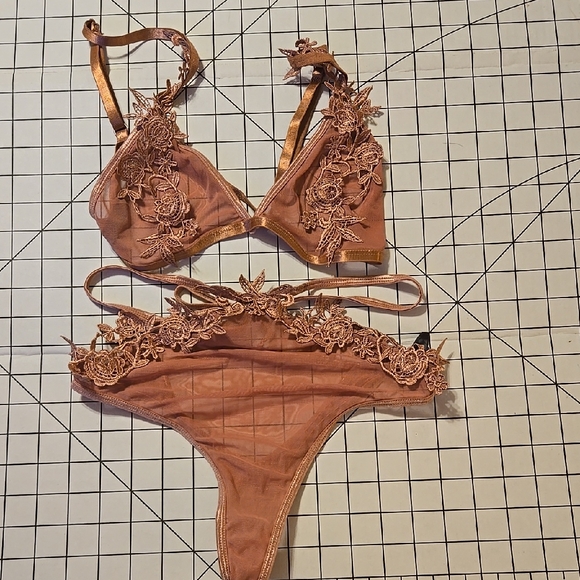 Fashion Nova Other - Lace Embroidered Lingerie Set in Mauve Size Small: A